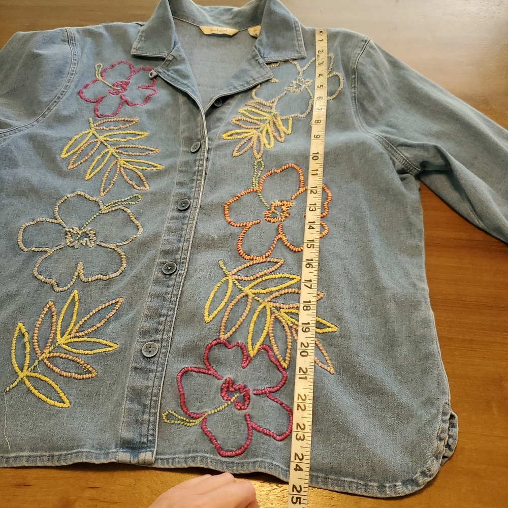 Vintage Denim Button Down Floral Embroidery Bechamel Large - Picture 11 of 14